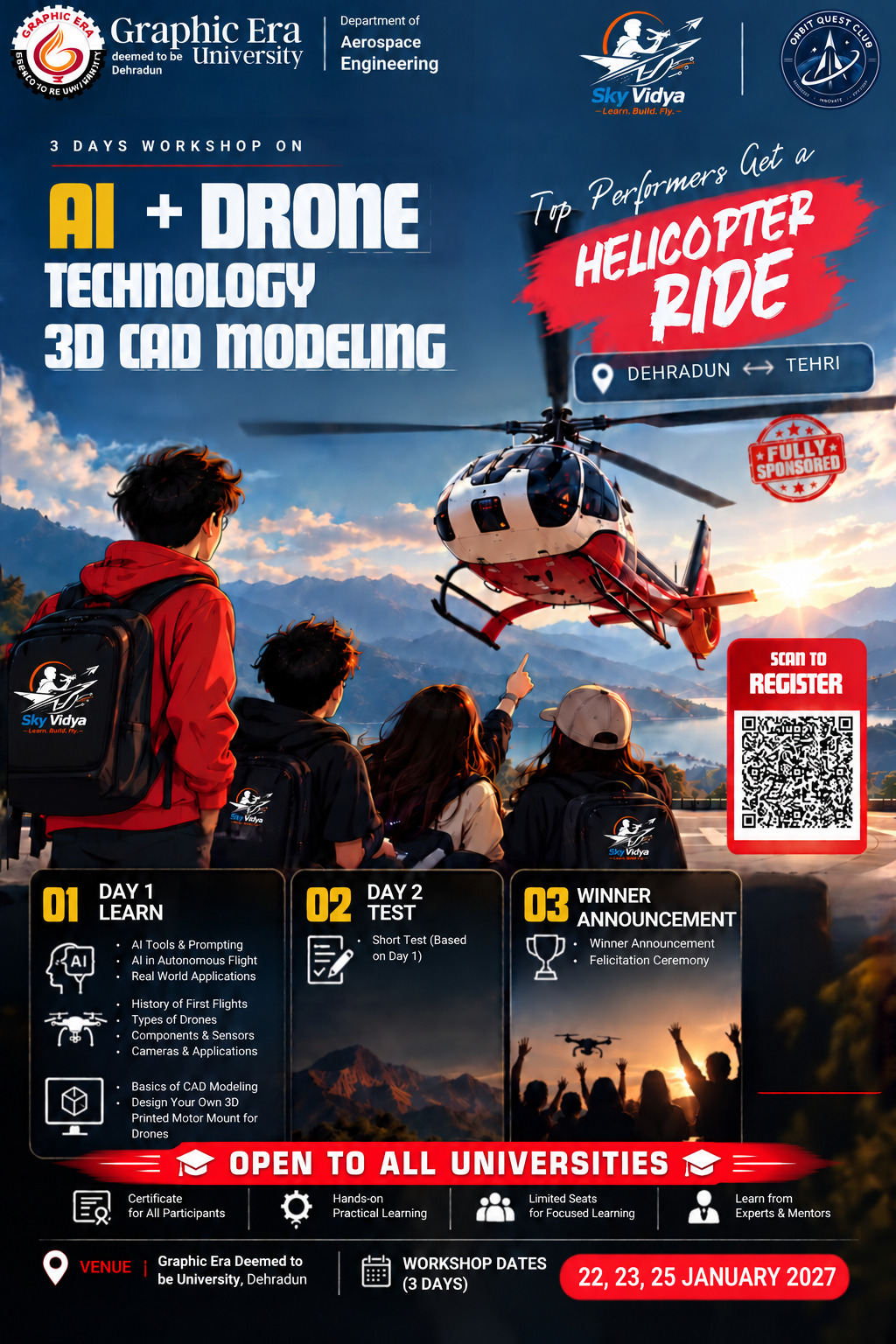 3 days workshop on AI + Drone Technology and 3D CAD Modeling, 26 to 28 October, Graphic Era University Dehradun